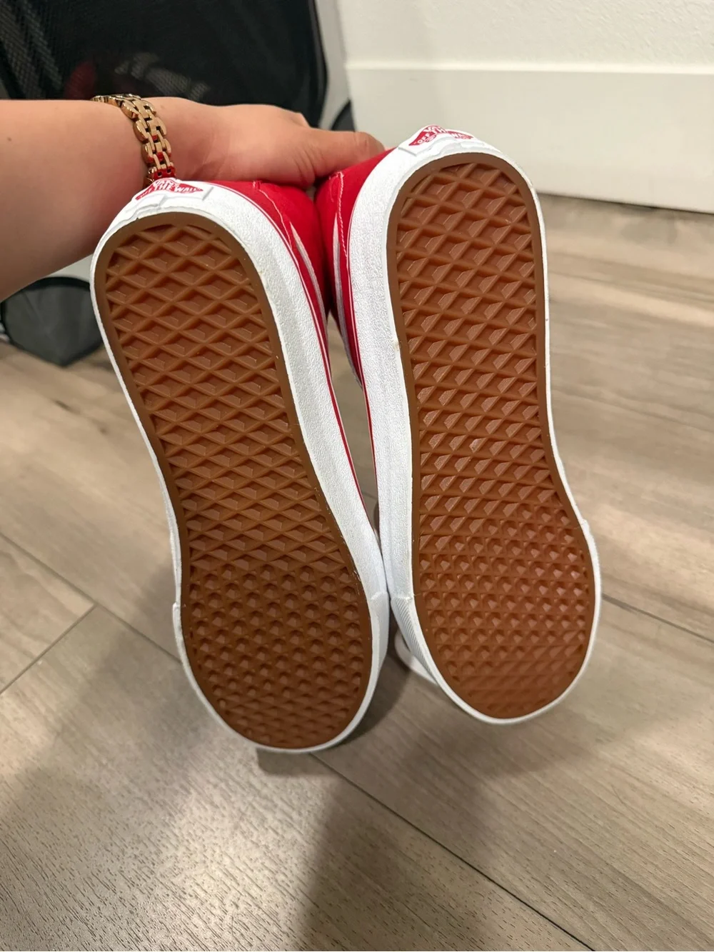 Vans Red and White High Top Sneakers